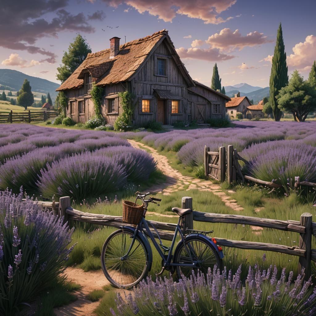 French Lavender Field with Cottage: Matte Painting