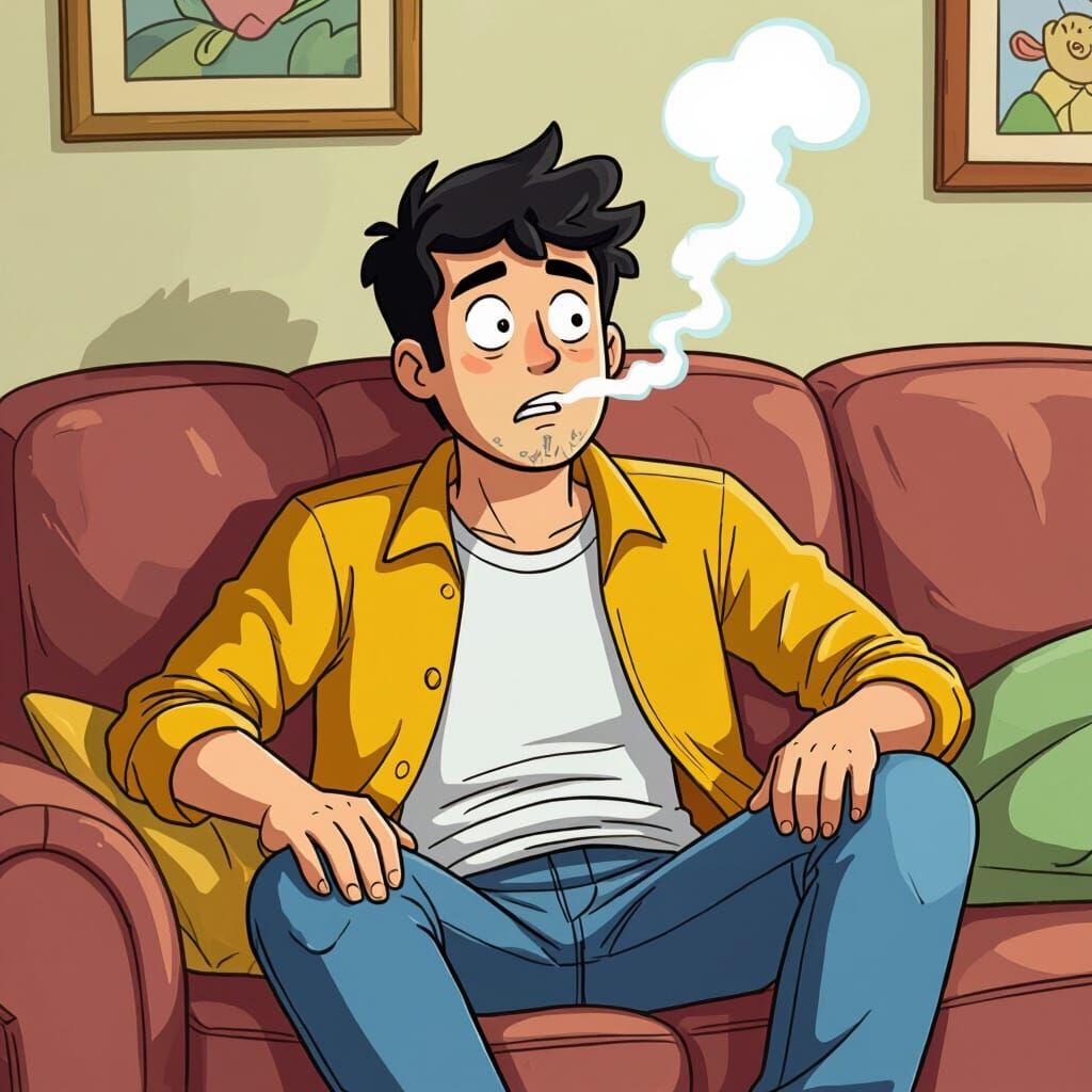 Cartoon Person Farting in Vibrant Animated Style