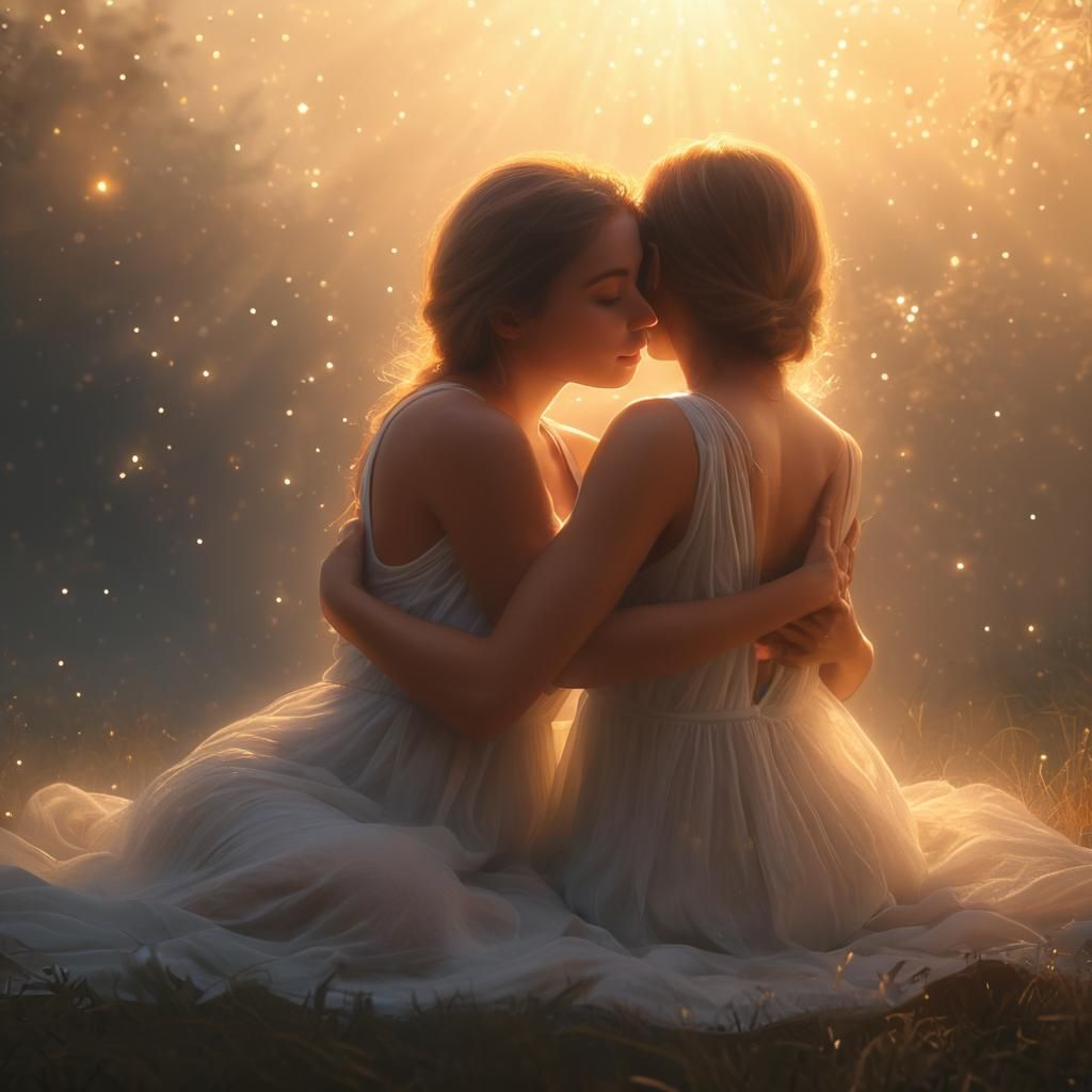 Romantic Embrace in Golden Hour: Digital Art