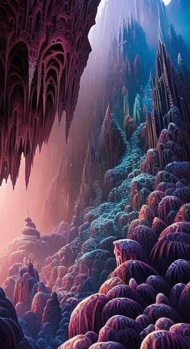 Crystal Caverns Ink Illustration with Gothic Accents