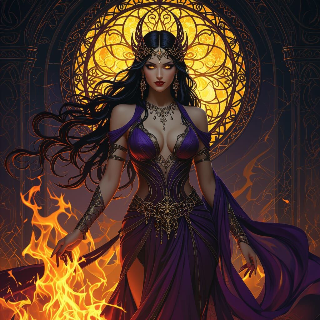 Lilith: Fire Goddess in Dark Fantasy Realm