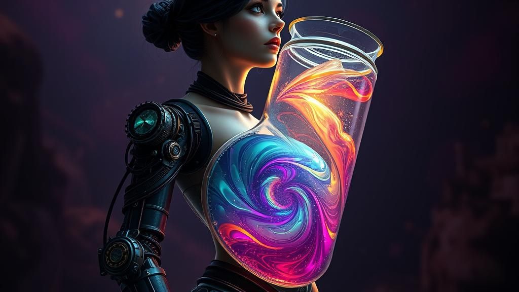 Dark Fantasy Scientist with Rainbow Stomach, Art Nouveau