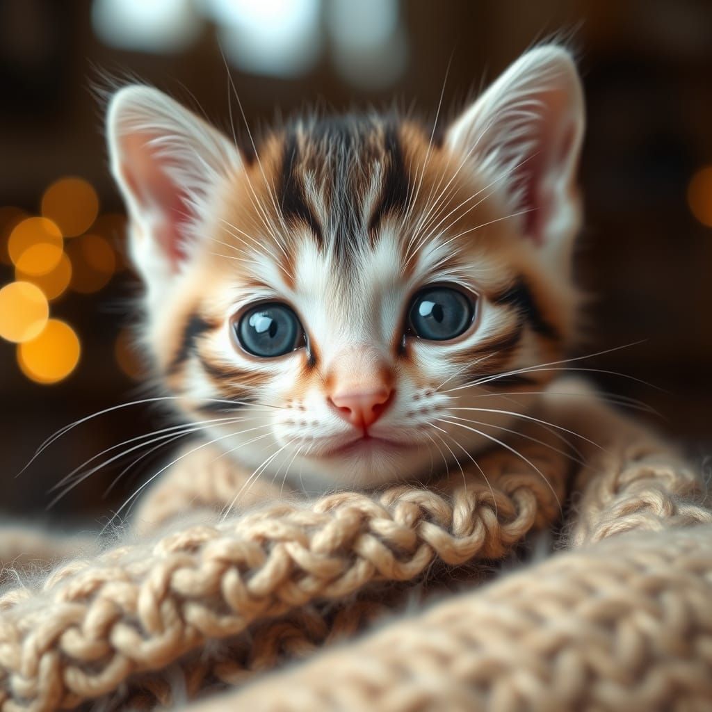 Newborn Kitten Portrait in Realistic Style