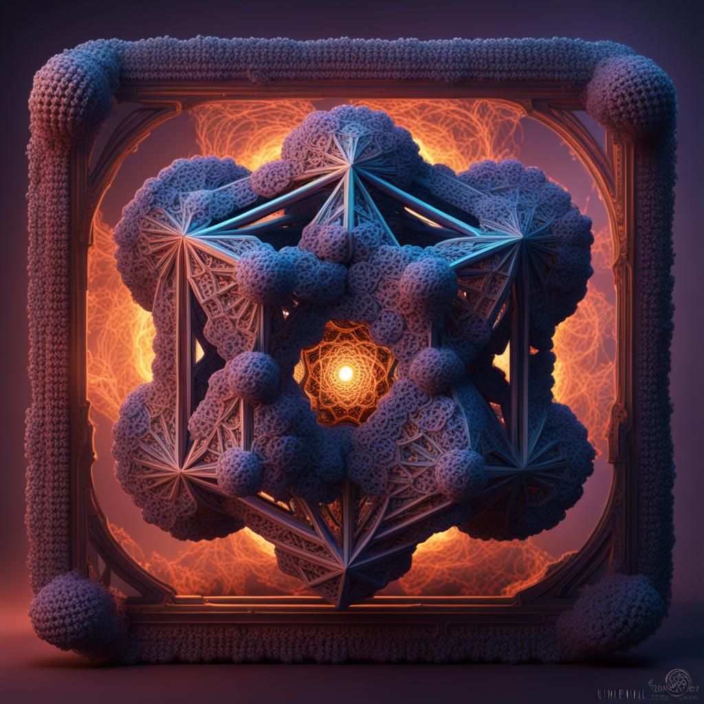 Highly detailed, metatron’s cube in crochet form