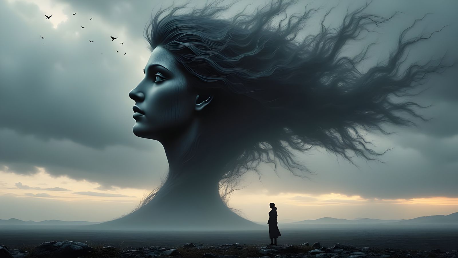 Awe-Inspiring Ancient Greek Goddess Confronts Dark Skies