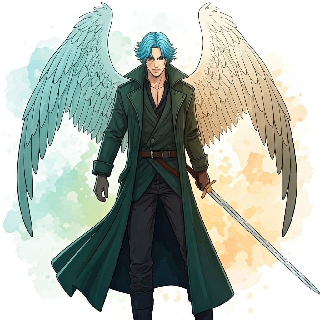 Dynamic Winged Warrior in Single Line Sketch