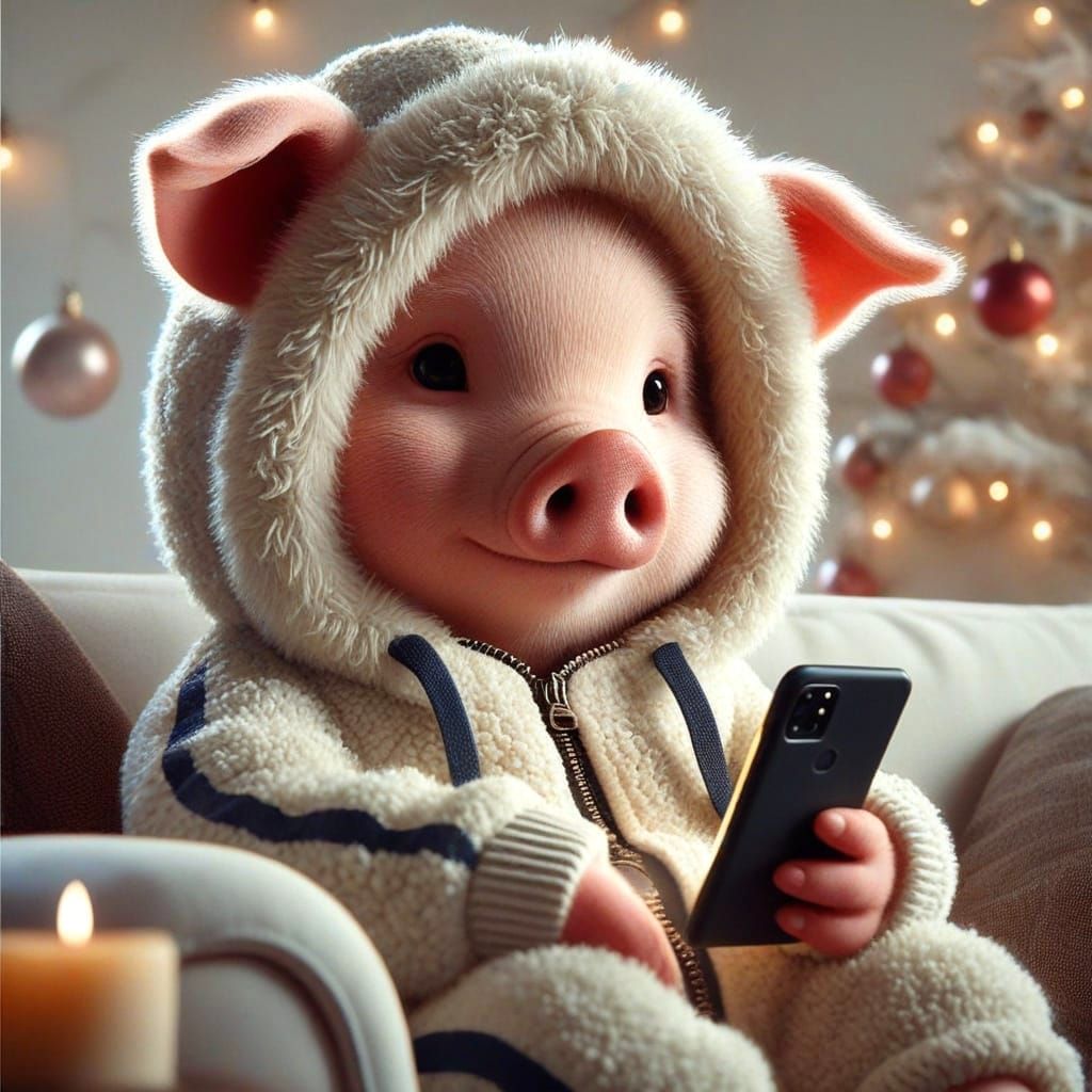 Surreal Pig Portrait in Whimsical Style