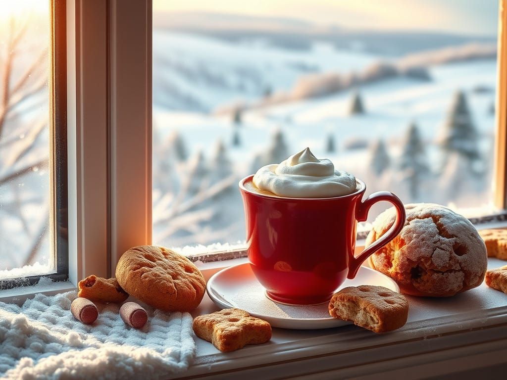 Whimsical Winter Morning with Coffee and Treats in a Fantast...