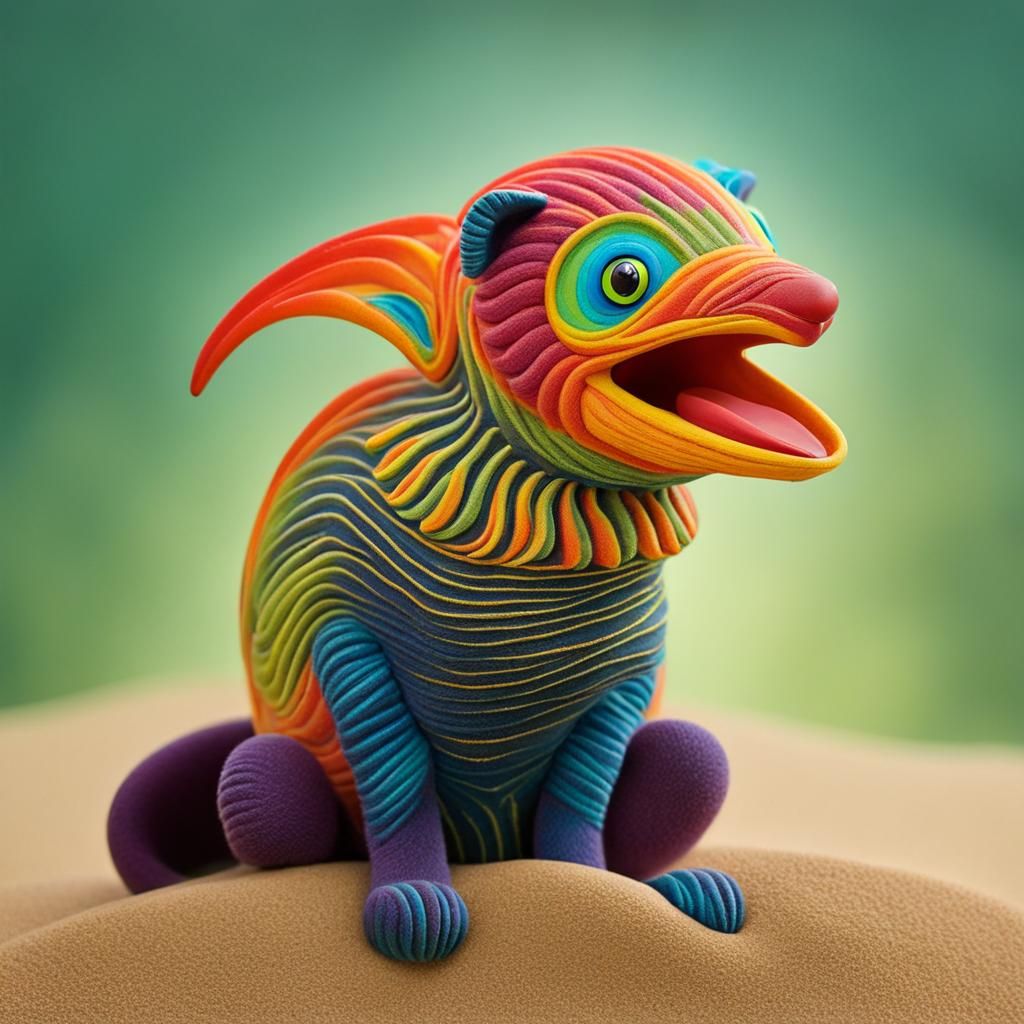 Whimsical Sand-Beaked Cat in Tetradic Colors