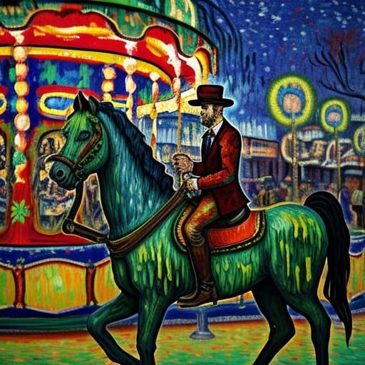 Colorful Zombie Carousel in Springwood, Neo-Impressionist St...