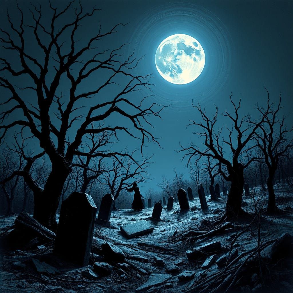 Gothic Winter Landscape Under Indigo Moonlight