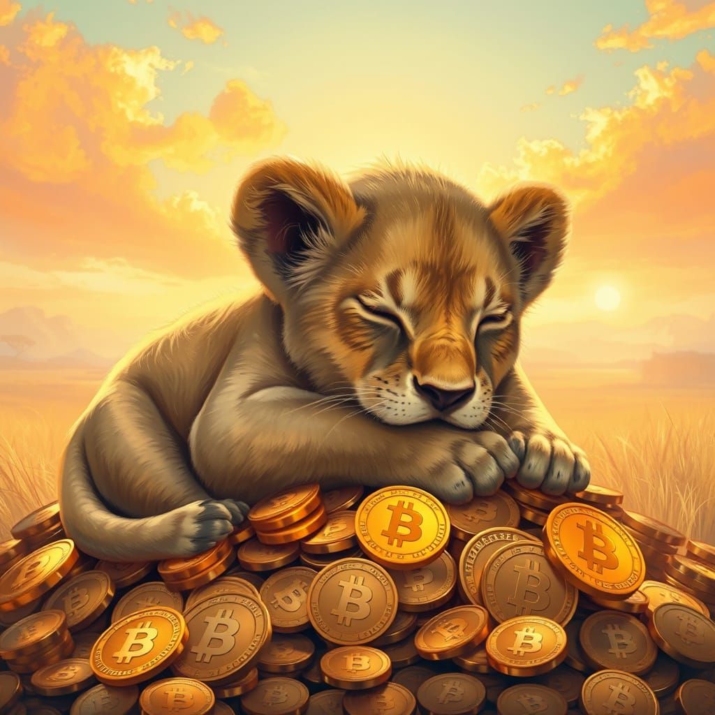 Sleeping Baby Lion on Golden Savannah