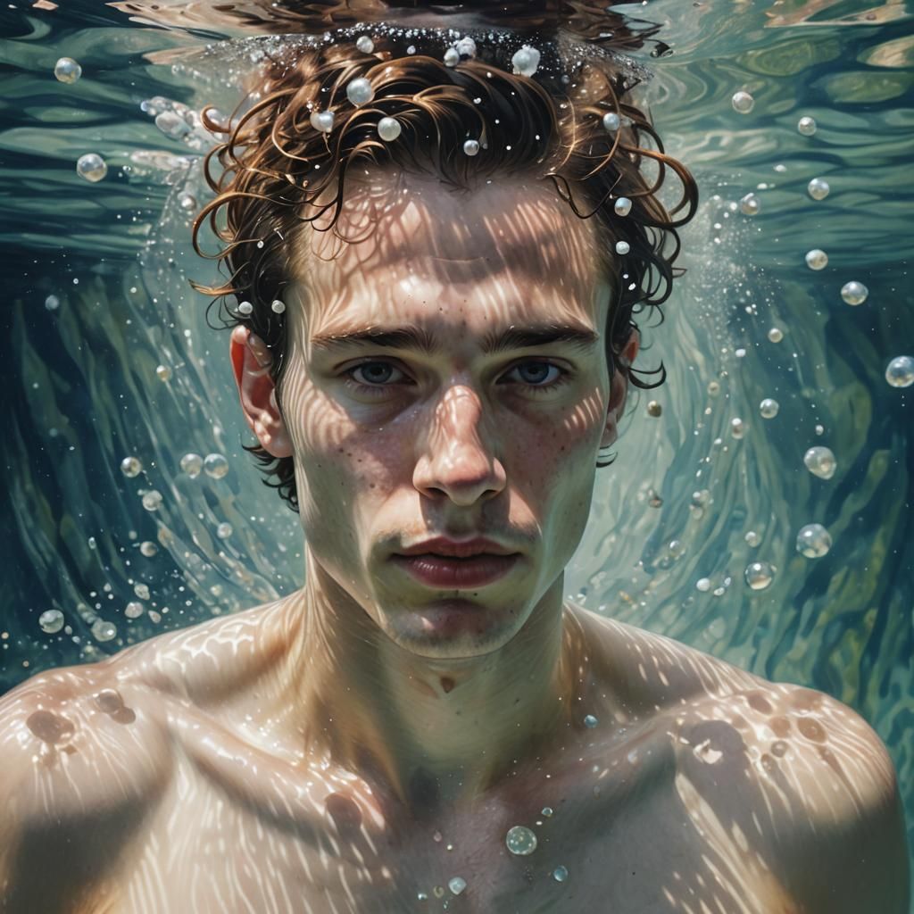 Underwater Portrait of Man with Pearls, in Hyperrealism Styl...