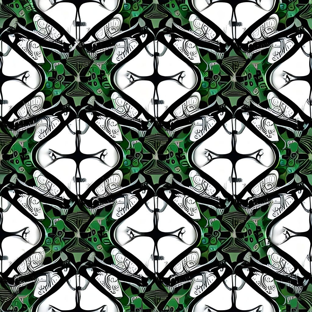 Escher-Inspired Green Vector Pattern on Black