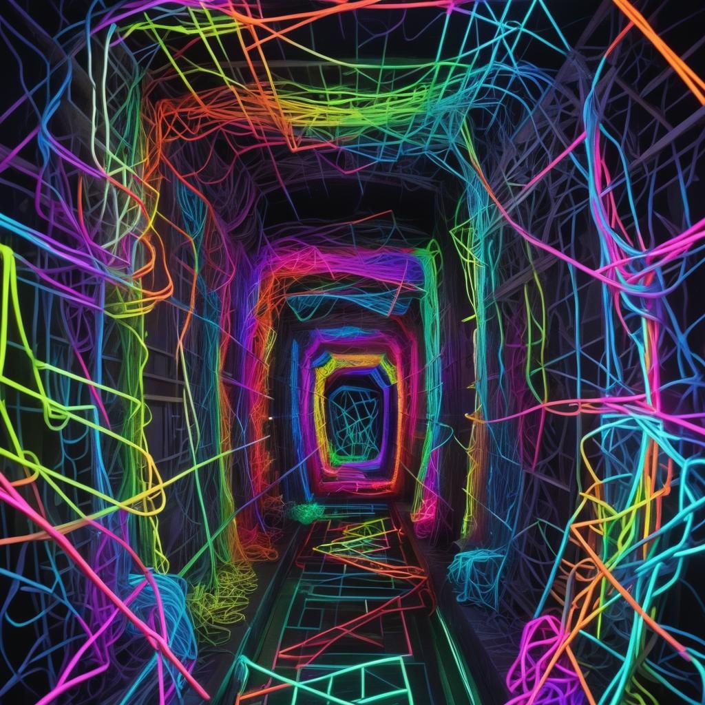 Creepy Neon String Maze with Coffins