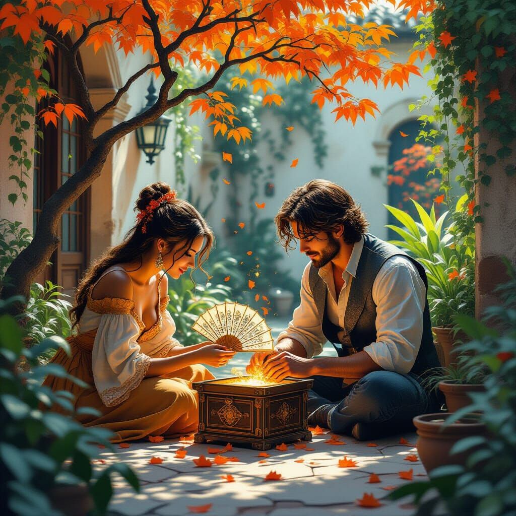 Mystical Patio Unveils Secrets in Dreamy Digital Art