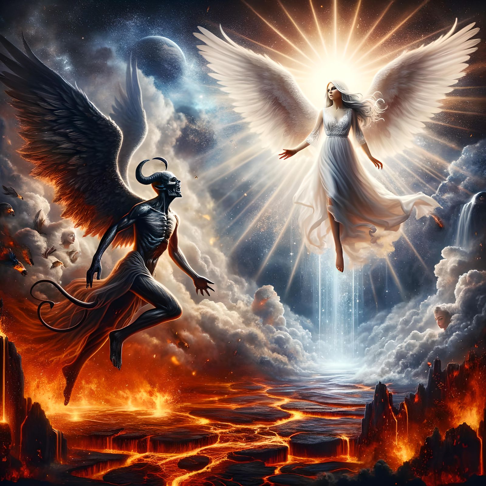 Eternal Duel: Angel vs. Demon in Celestial Battle