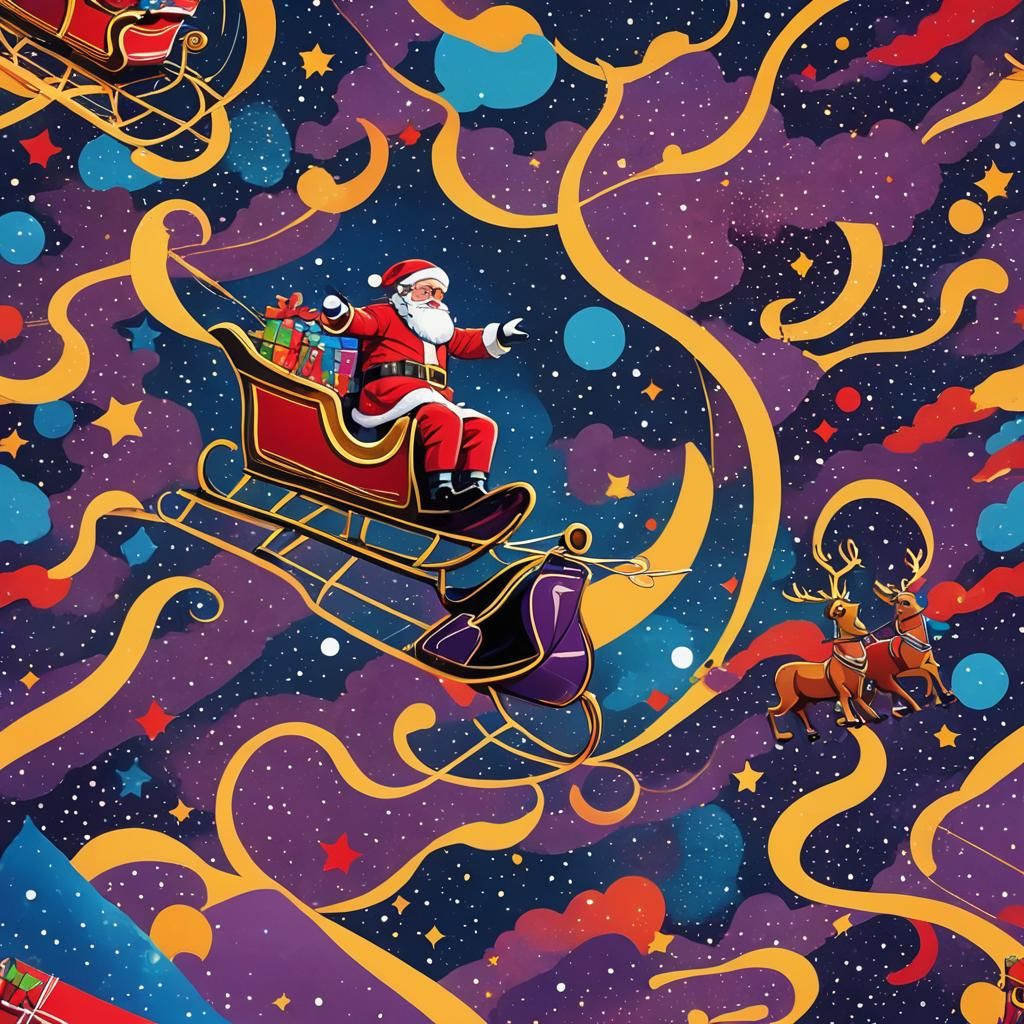 Santa's Sleigh Ride in Pop Art Style
