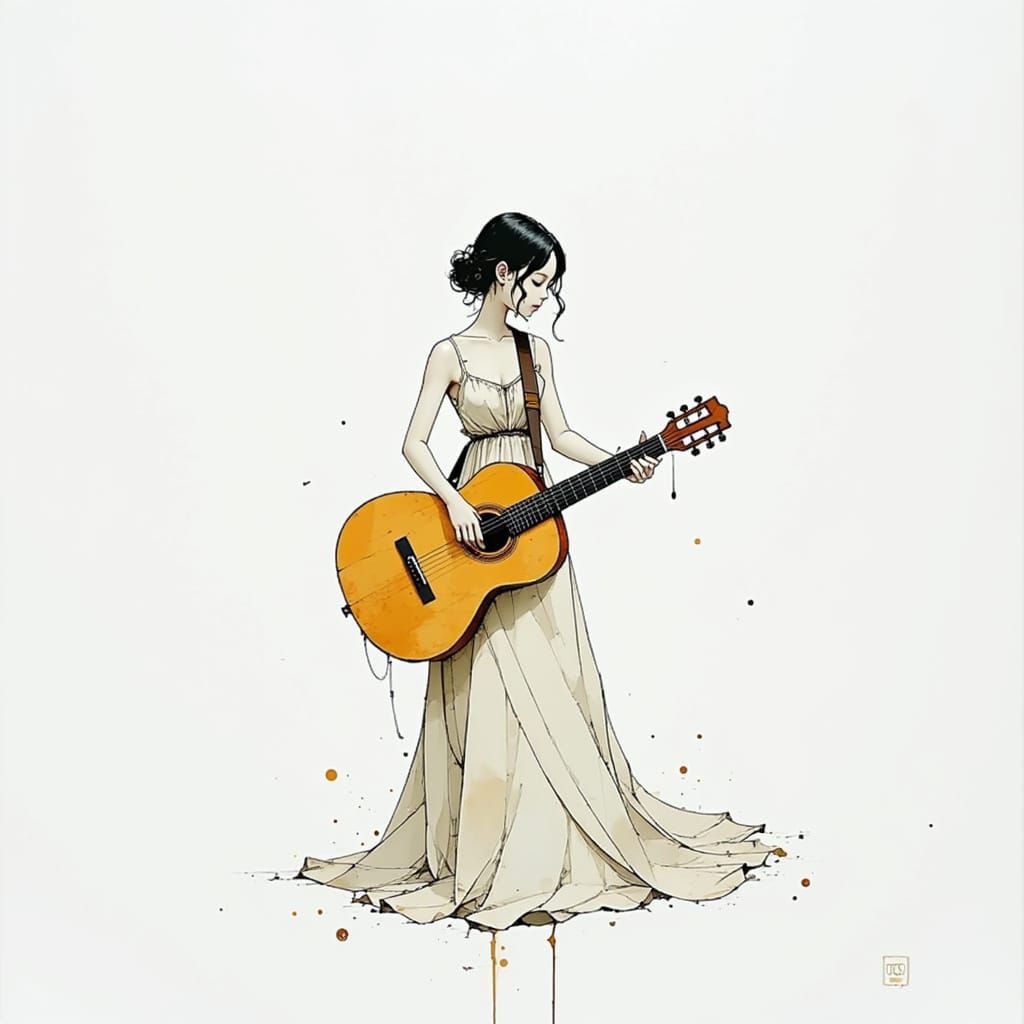 Serene Woman Cradling Guitar in Dreamy Morning Light