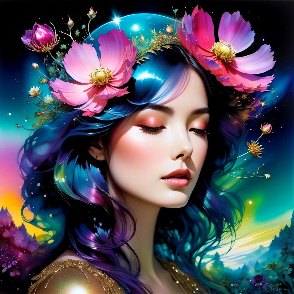 Iridescent Cosmos with Galactic Double Exposure