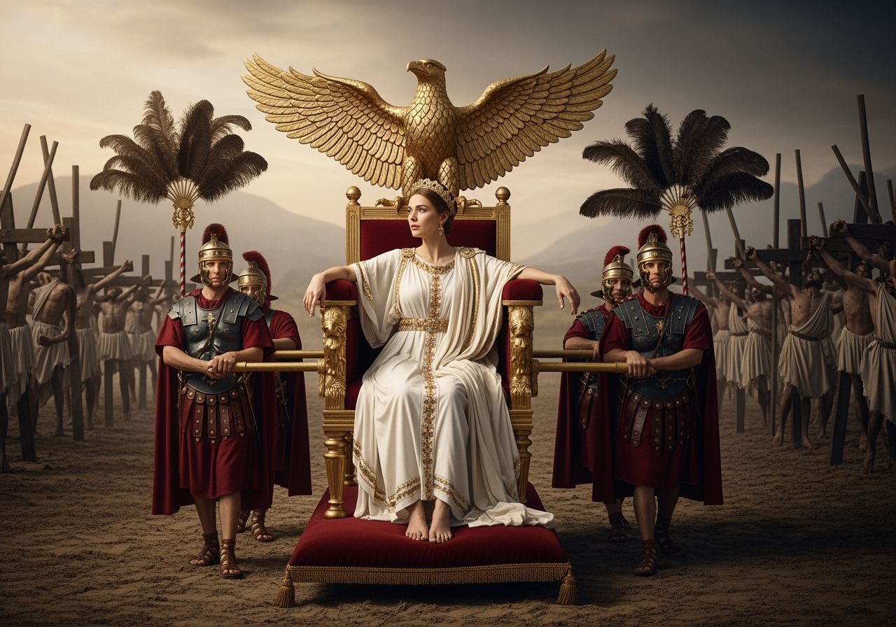 Roman Empress on Golden Throne with Soldiers