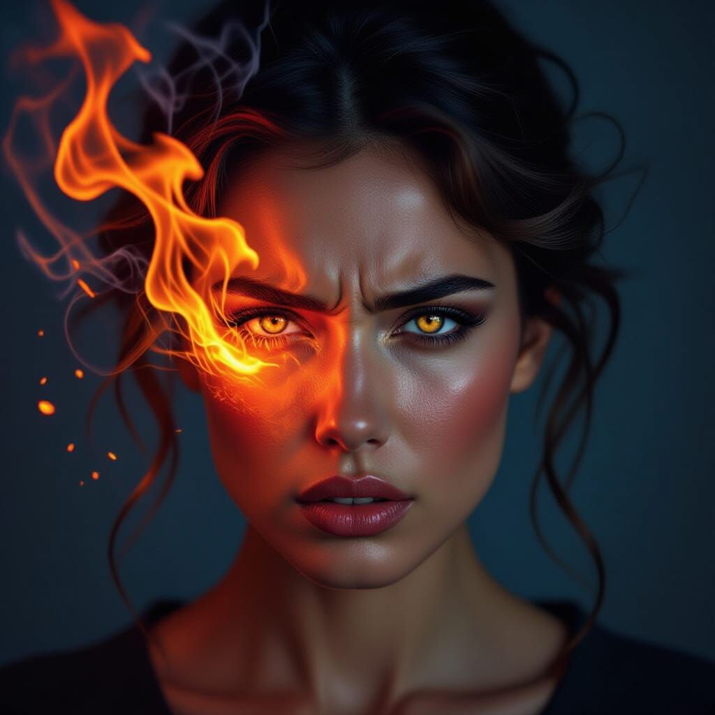 Woman's Face Transforms from Love to Rage