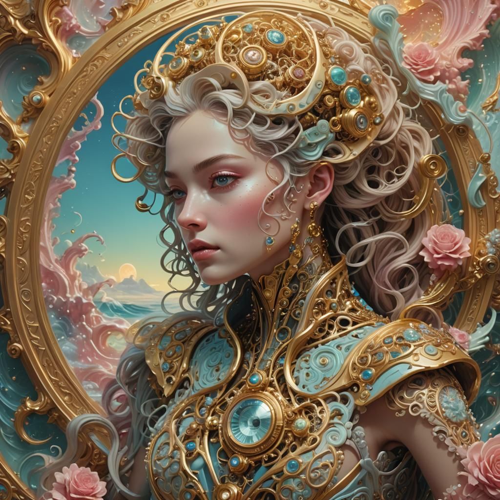 Cybernetic Implant in Rococo-Inspired Digital Art