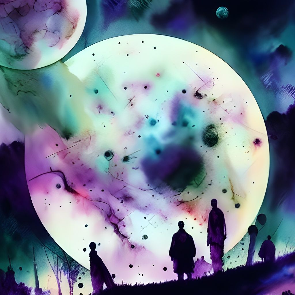 Cosmic Moon Phases in Mixed Media Style