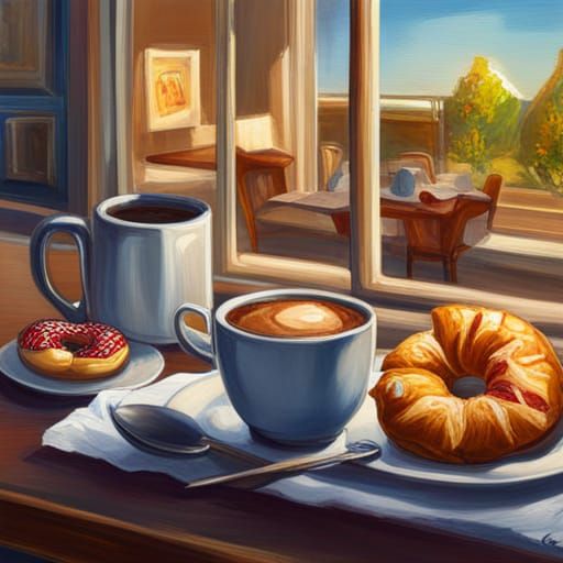Hyperrealistic Breakfast Scene in City Cafe