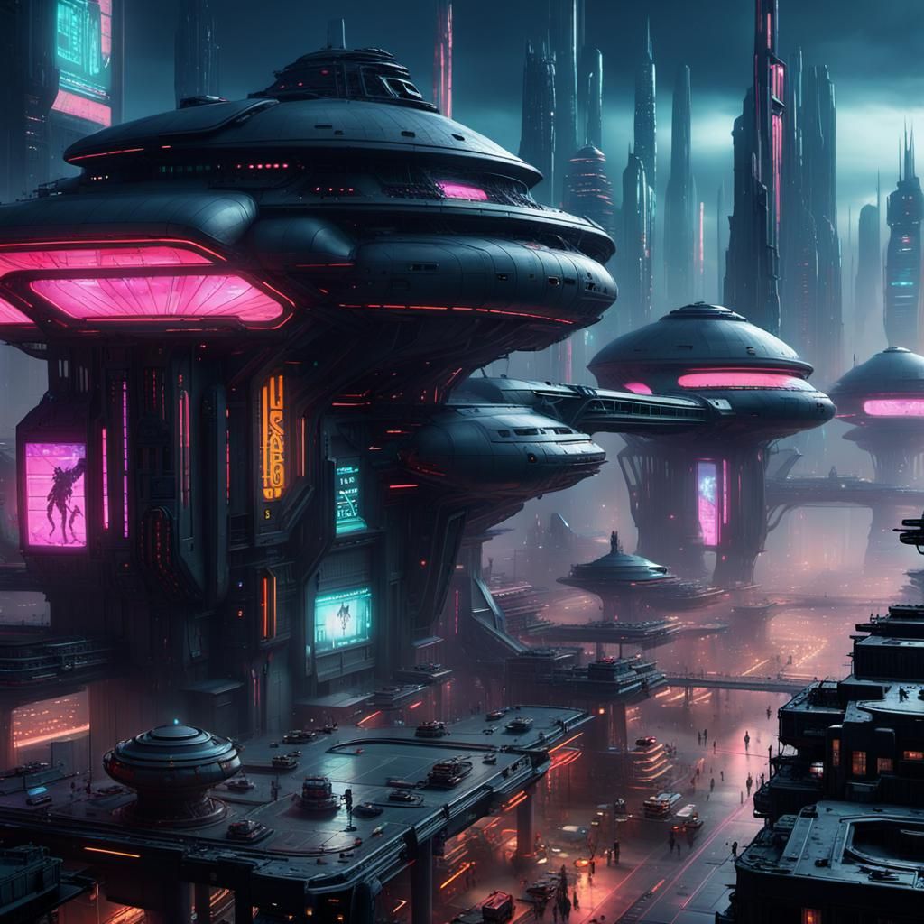 Futuristic Alien Cityscape with Cyberpunk Architecture