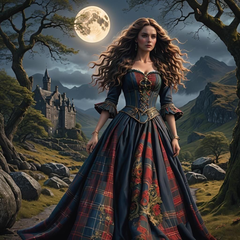Ethereal Celtic Beauty in Tartan Gown, Glen Coe