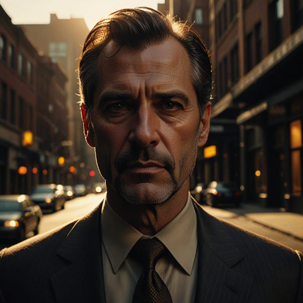 Dramatic Portrait of Businessman in Film Noir Style
