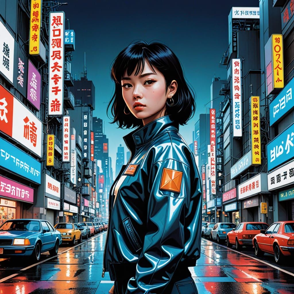 Cyberpunk Cityscape in Vibrant Retro-Futuristic Style