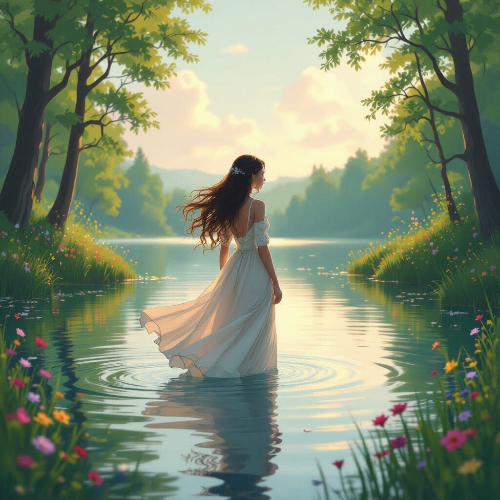 Girl on Lake in Style of Ash Thorp