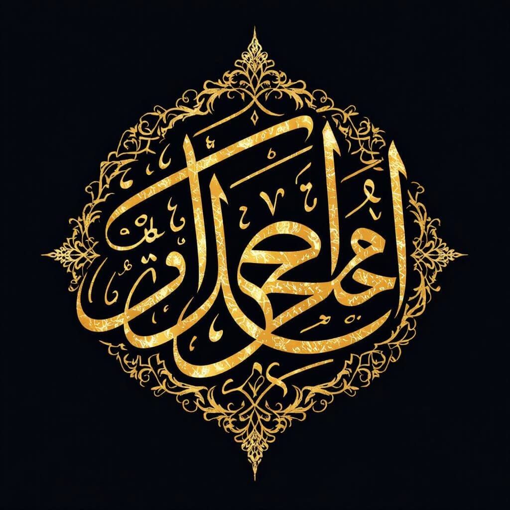 Elegant Arabic Calligraphy in Gold Ink on Black Paper