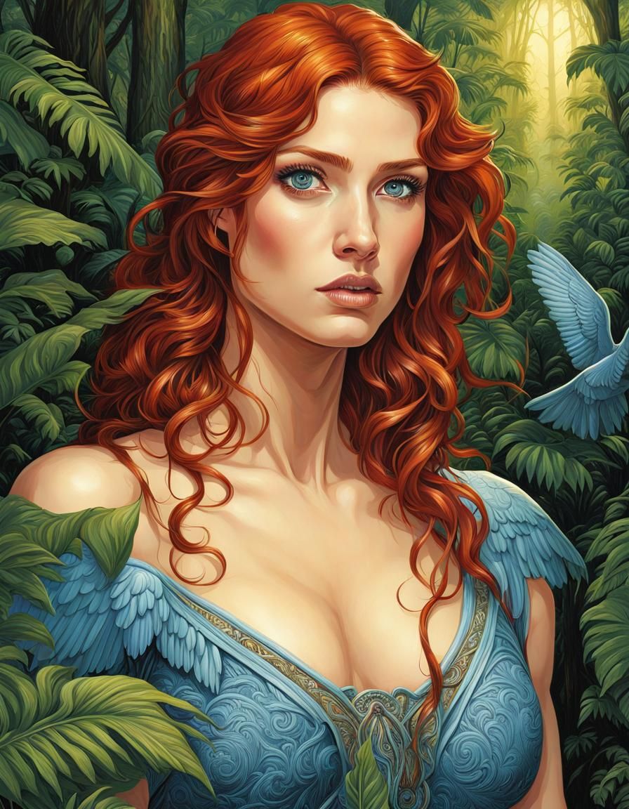 Redhead Beauty in Maximalist Comic Book Art
