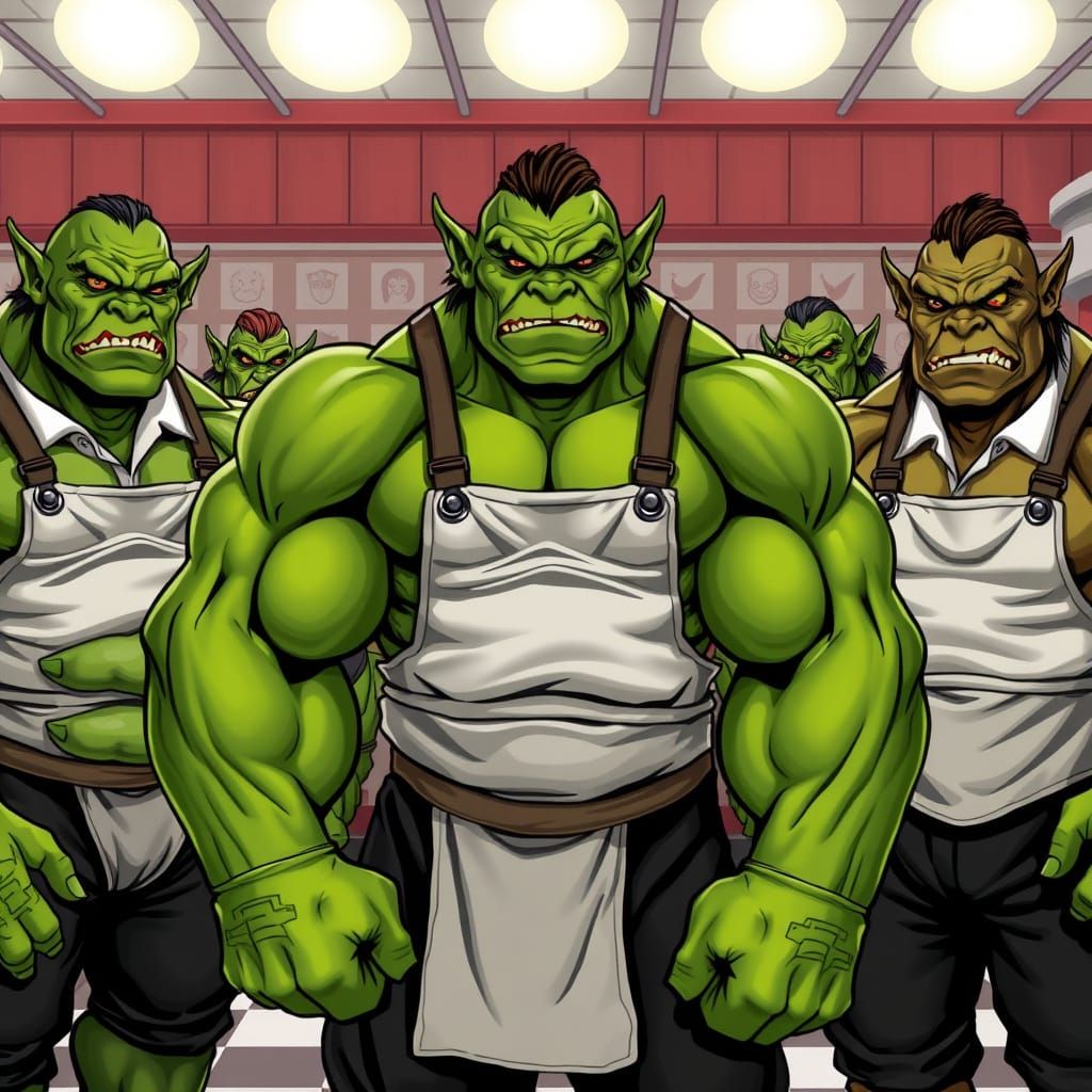 Green Skinned Diner Staff in 1950s American Diner Style