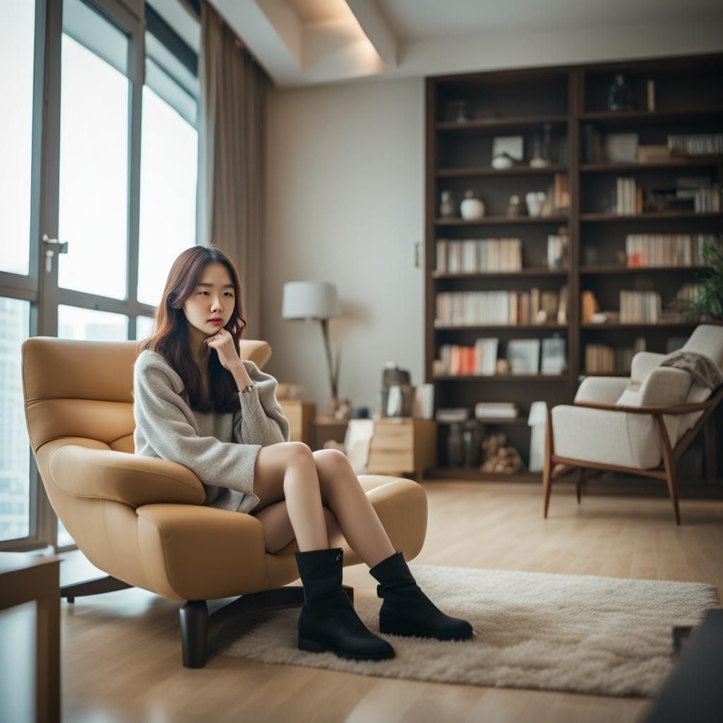 Modern Korean Apartment Interior With Woman, Professional Ph...