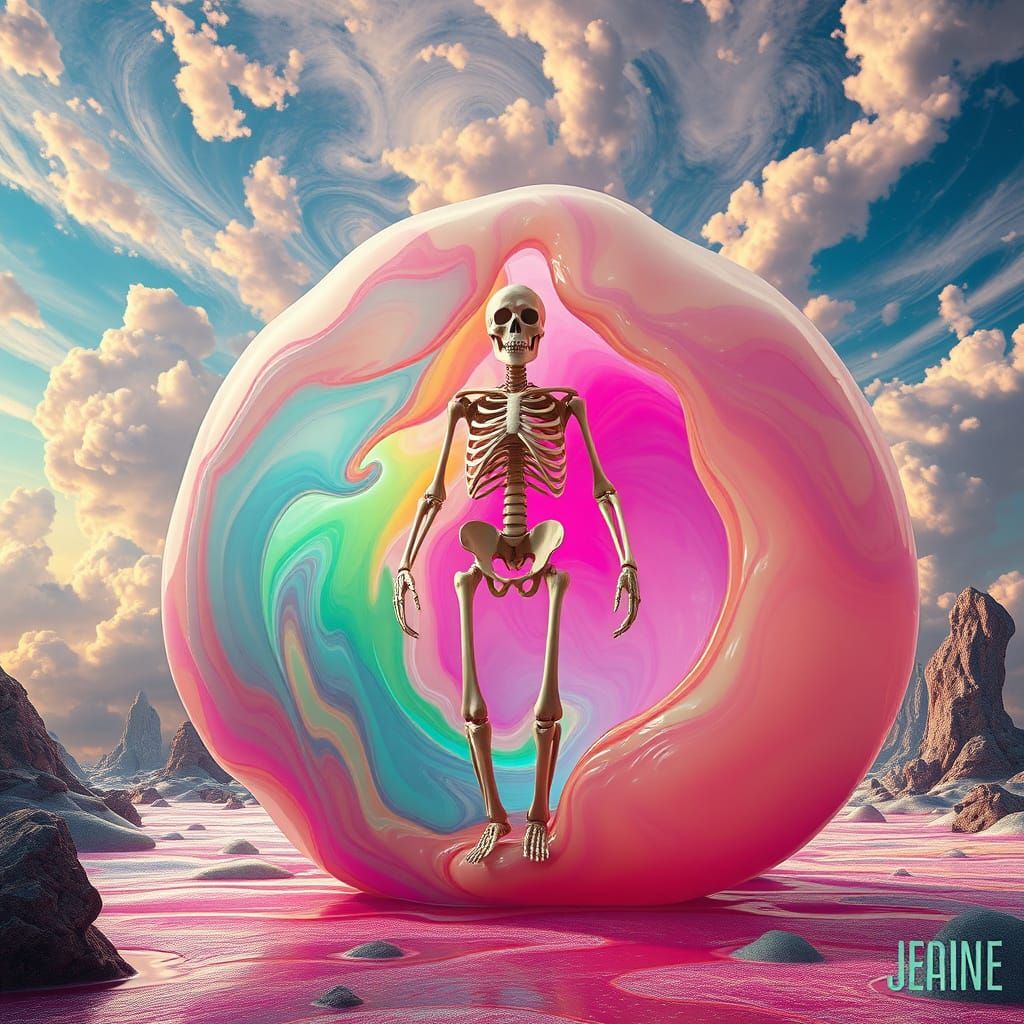 Color-Drenched Slime Creature with Skeleton Core