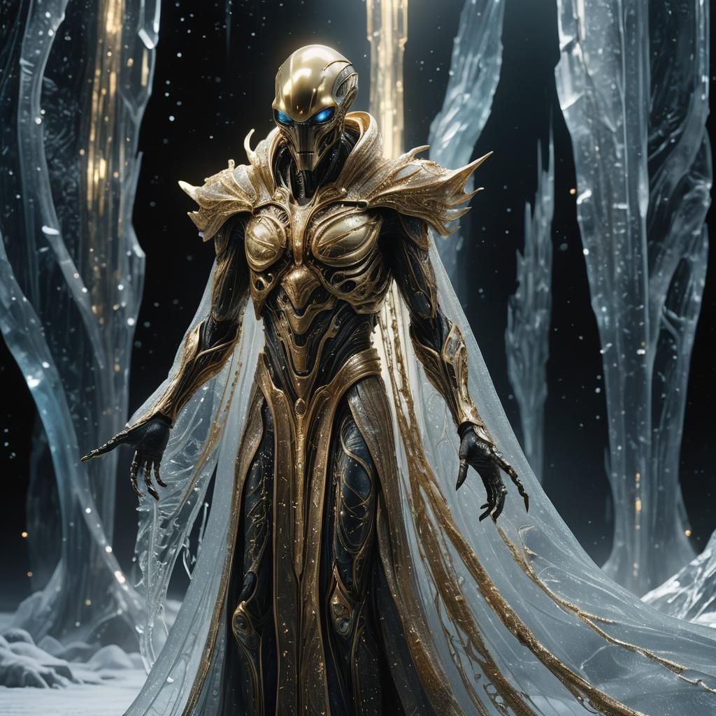 Golden Alien in Icy Glass Robe