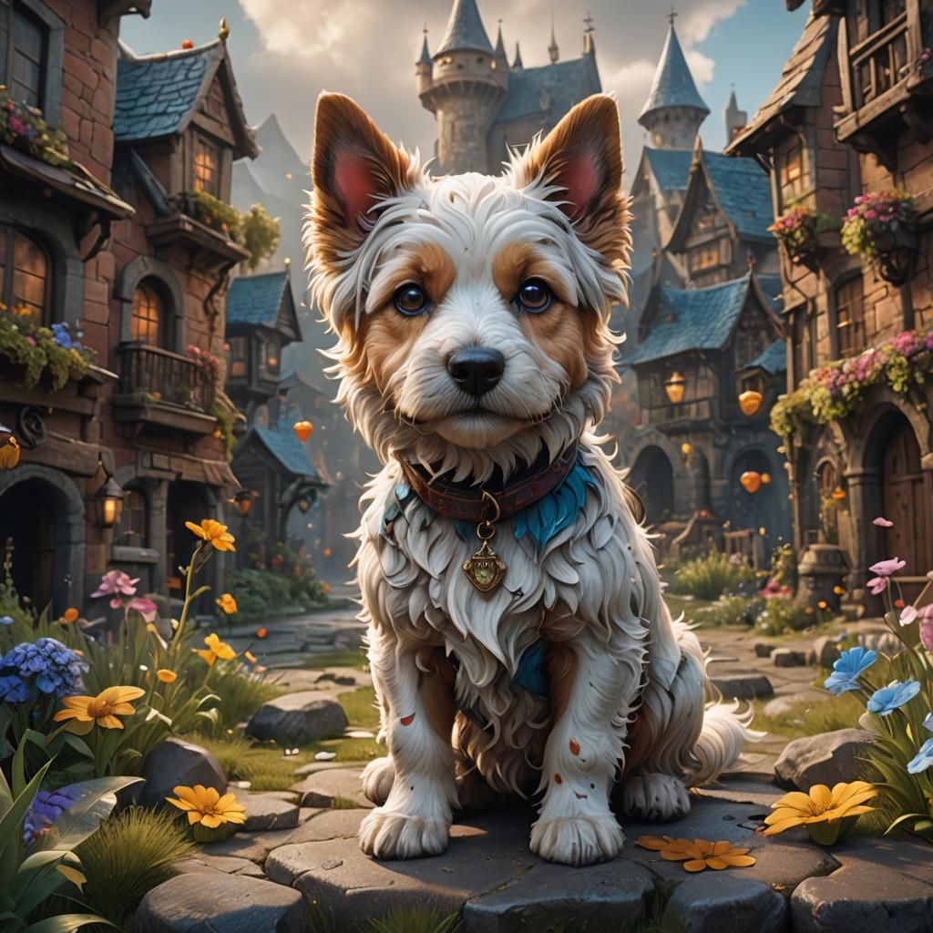 Fantastical Cute Dog Matte Painting in Deep Color