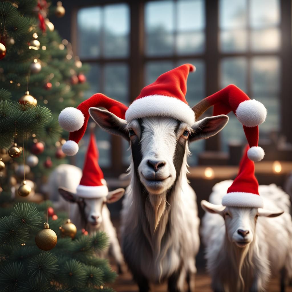 Goats and Cows Celebrate Christmas: Hyperrealistic Art