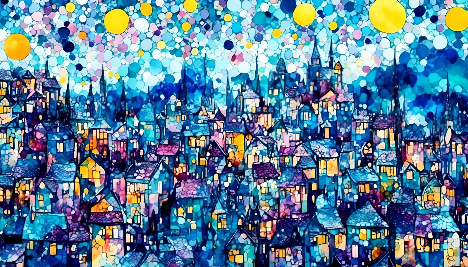 Psychedelic Cityscape with Flying Angels