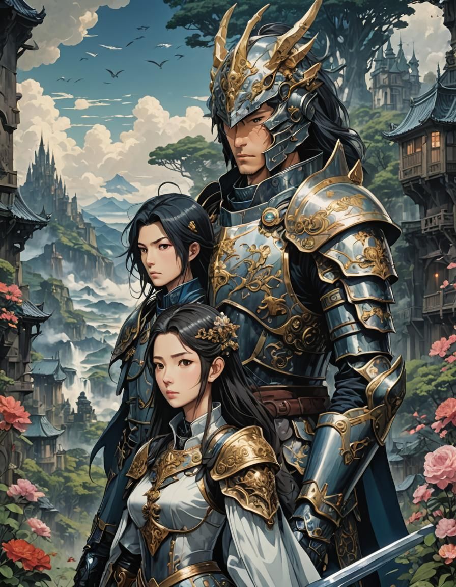 Dark Fantasy Sky Scene with Armored Structure