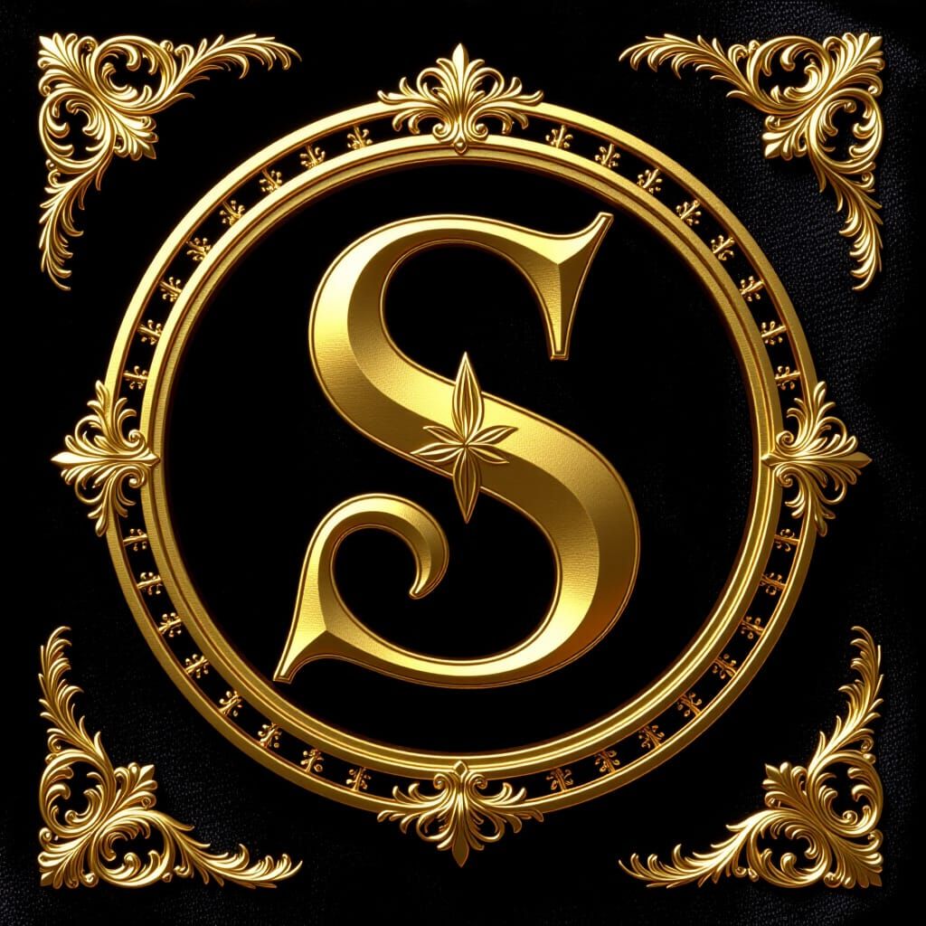 Golden Gothic 'S' on Velvet in 5D Style