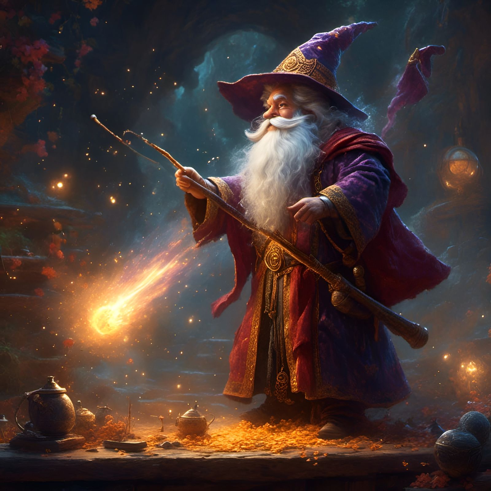 Wizard Casting Spell: Pencil Art Illustration