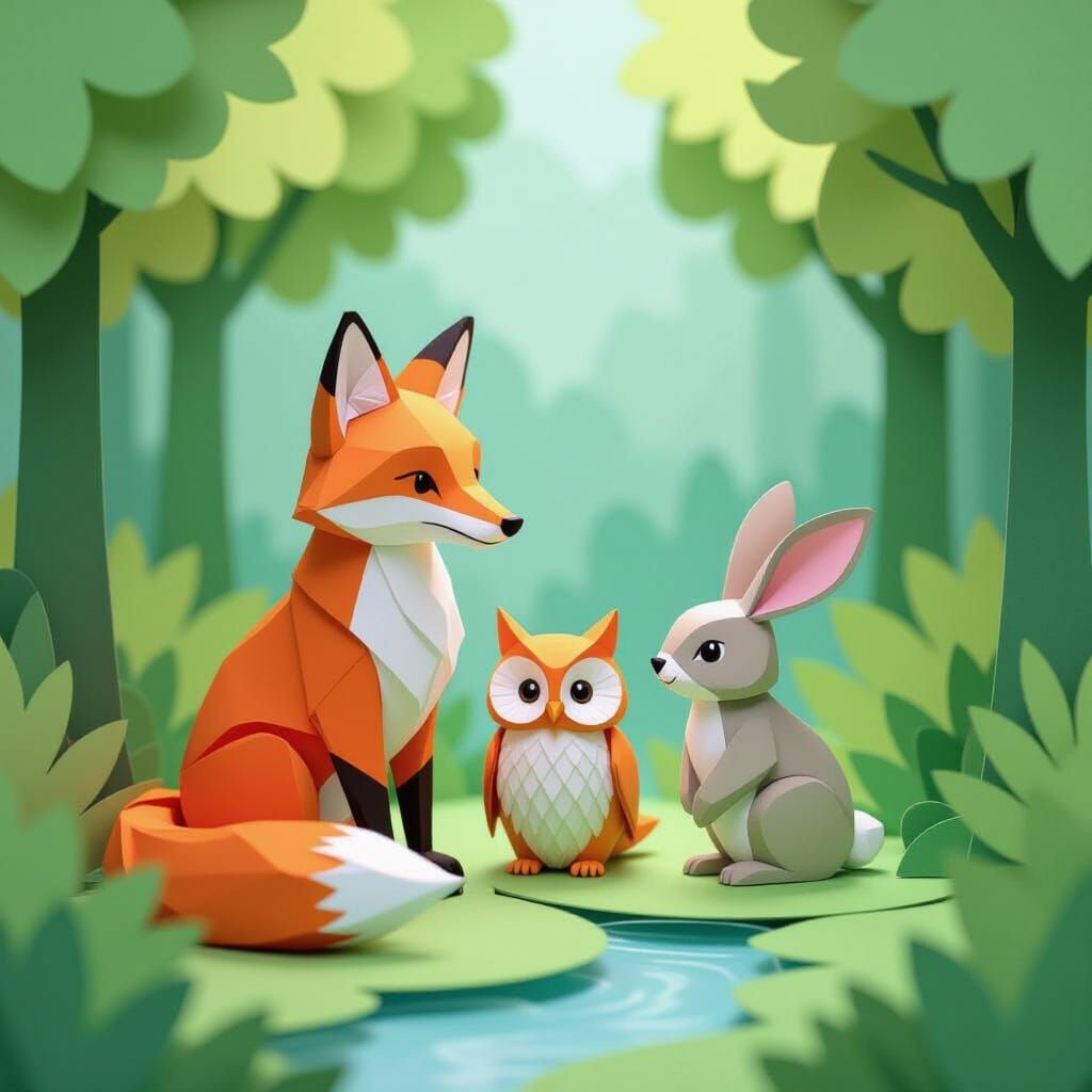 Whimsical Paper Animals in Hand-Cut Forest