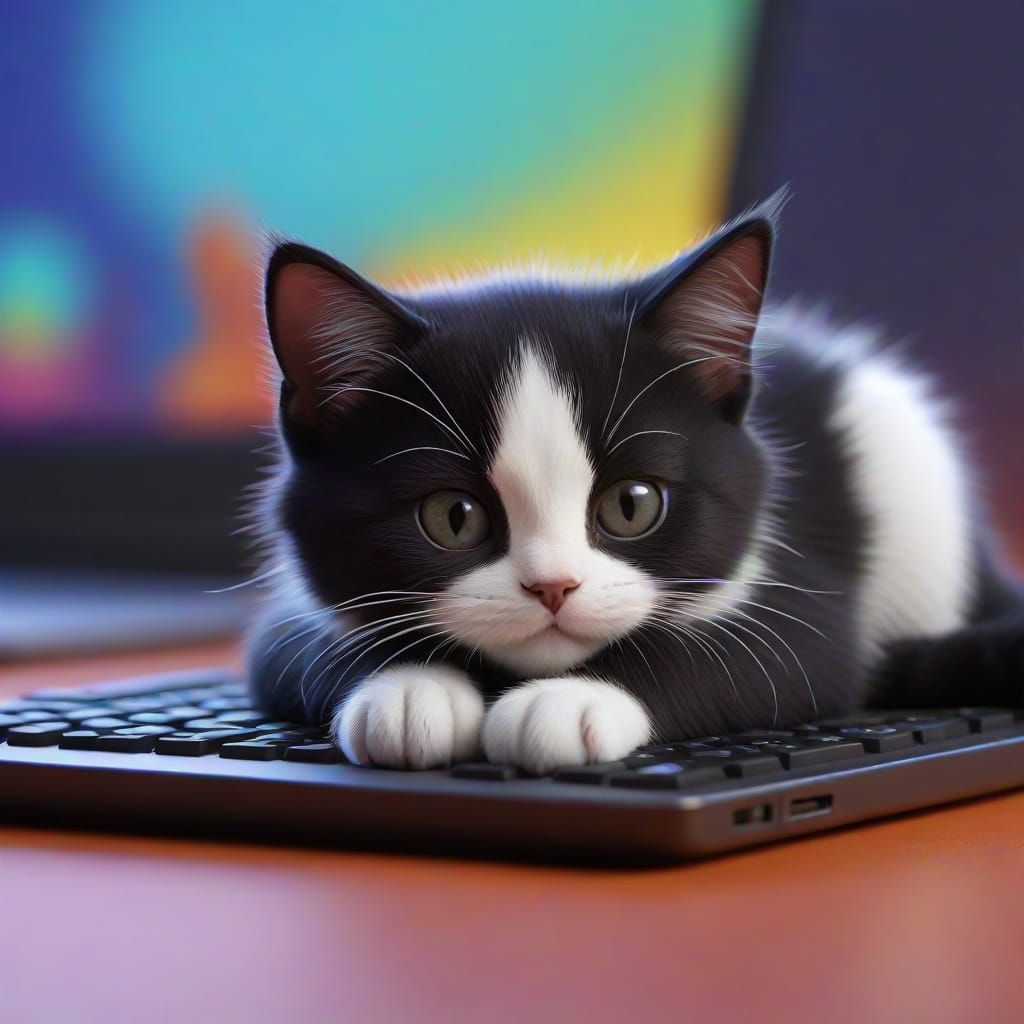 Cute Kitten Sleeps on Laptop Keyboard