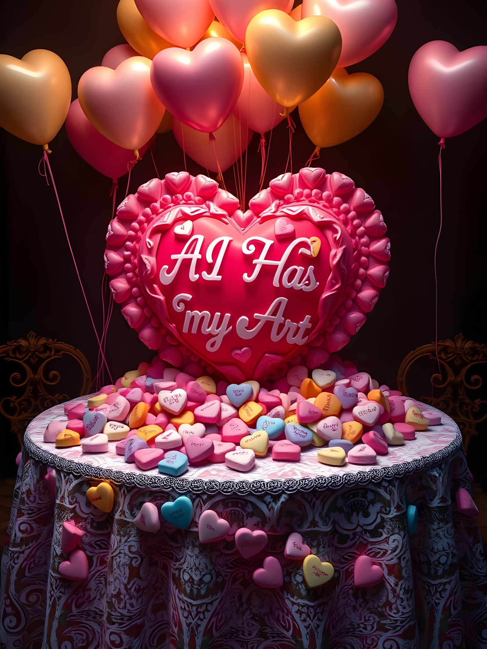 Whimsical Candy Heart Wonderland in Hyperrealistic Style