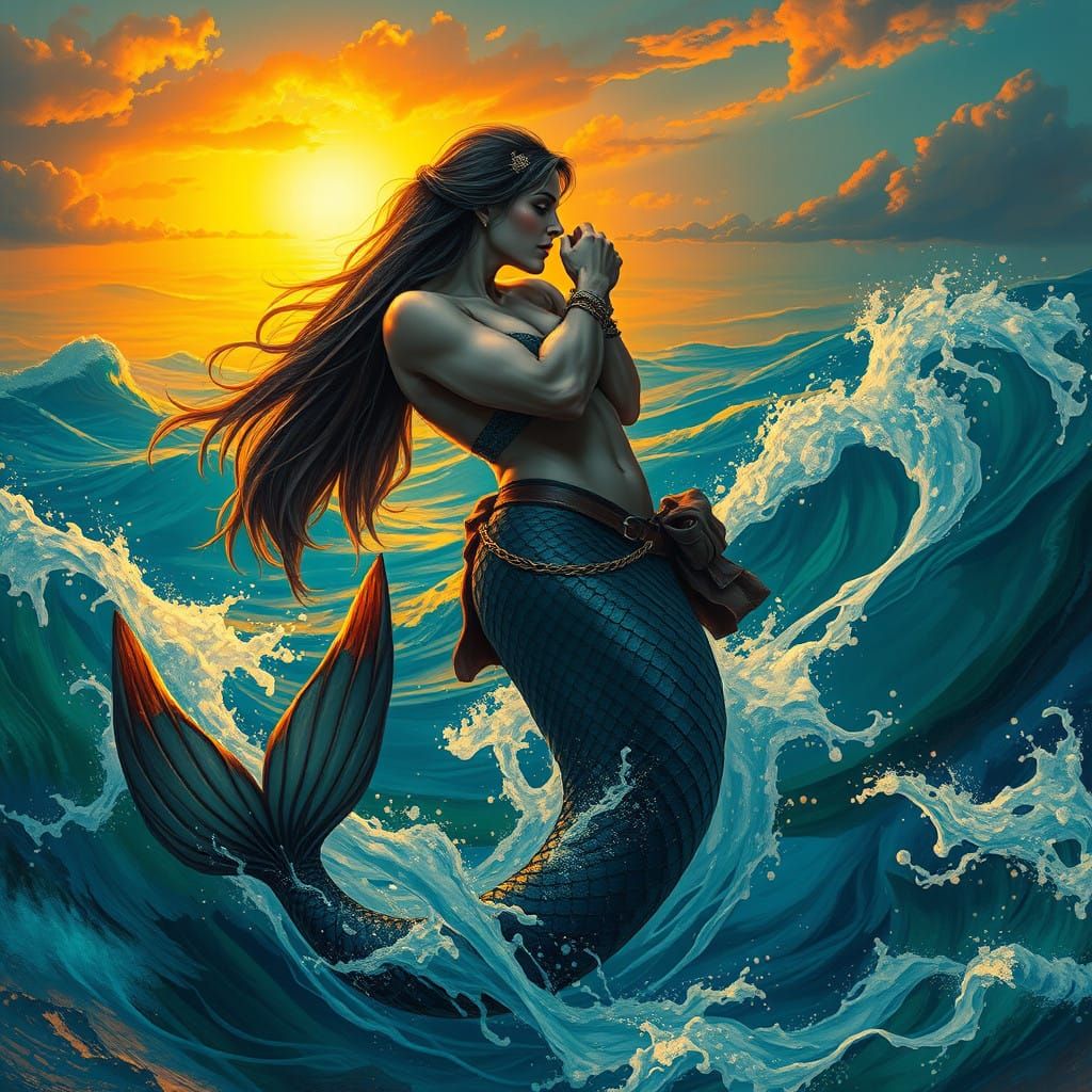 Mermaid Pirate Goddesses in Epic Oceanic Sunset